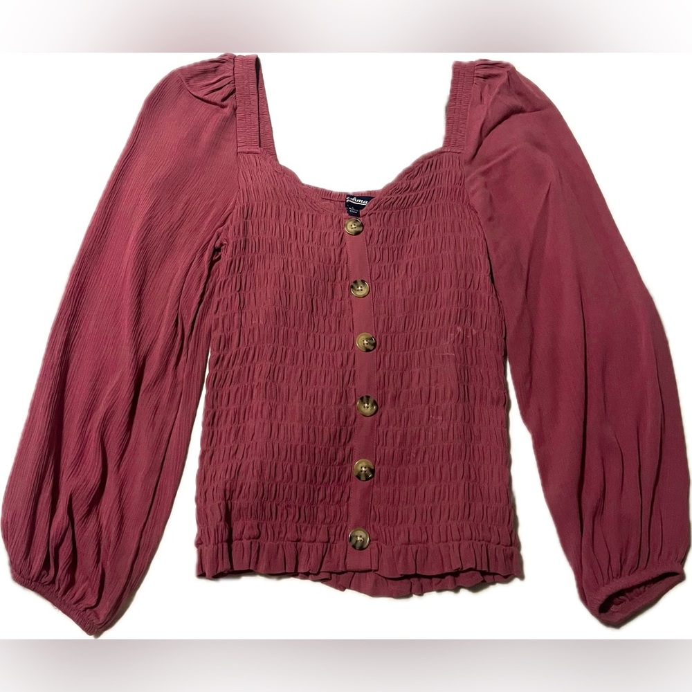 Pink Puffed Long Sleeve Button Up Blouse Size L